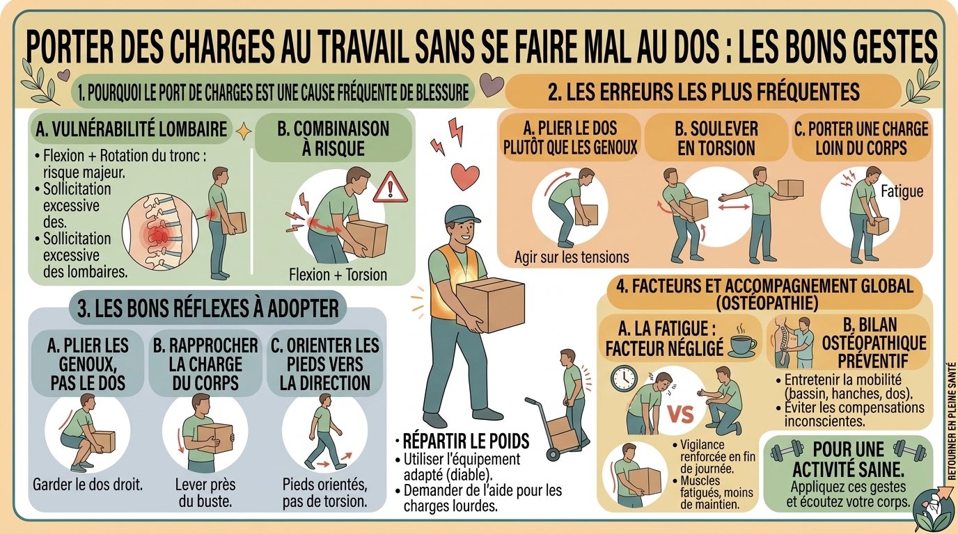 Porter des charges au travail sans se faire mal au dos : les bons gestes
