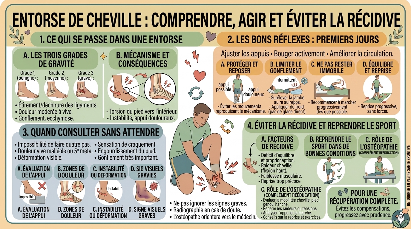 Entorse de cheville : que faire, quand consulter et comment éviter la récidive ?
